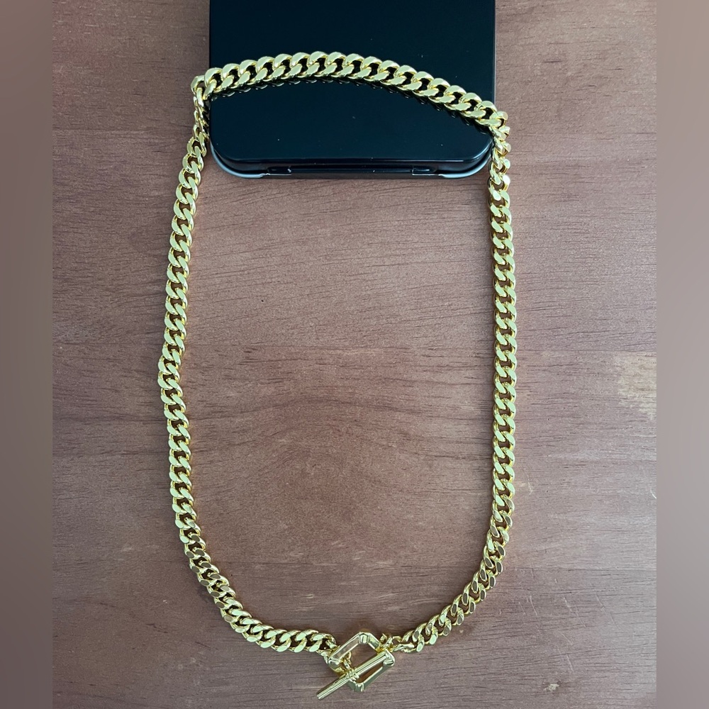 New! Thick Gold Chain Necklace Layering Toggle Clasp Shiny 14k Gold Plated 19” - Picture 2 of 4